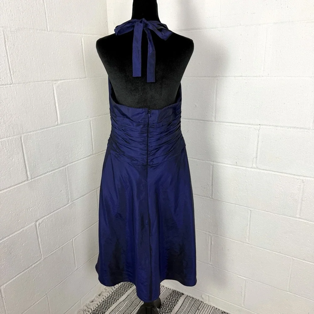 Jones NY Dress Babydoll Ruched Purple Satin Tie Halter Neck Y2K Glam Cocktail 12